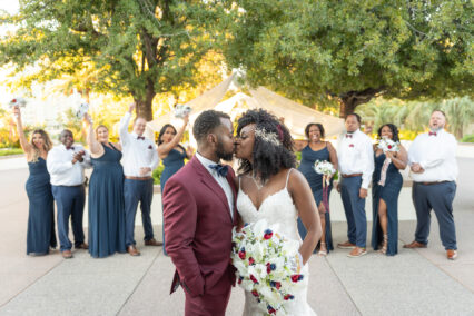 bride and groom kissing