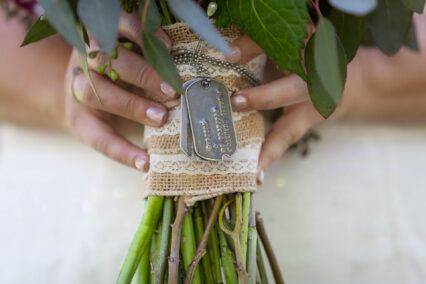 flowers with dog tags