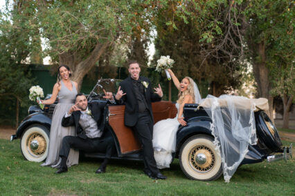 wedding party in car