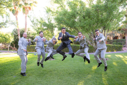 wedding party jumping