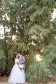 bride and groom kissing