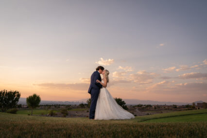 bride and groom kissing