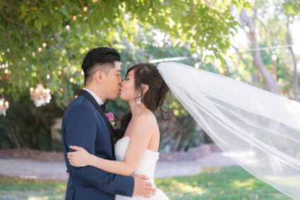 bride and groom kissing