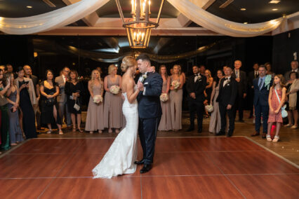 bride and groom dancing