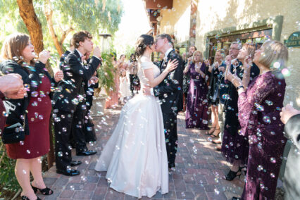 bride and groom kissing