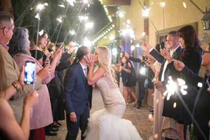 bride and groom kissing