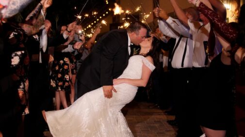 bride and groom kissing