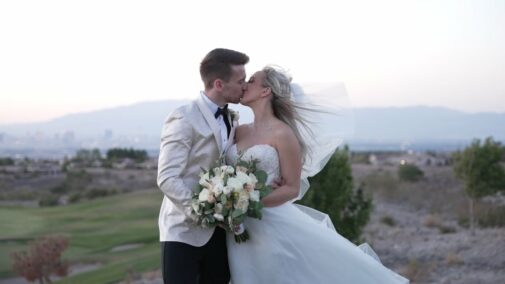 bride and groom kissing