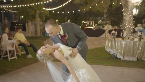 bride and groom kissing