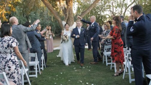 bride and groom walking down aisle