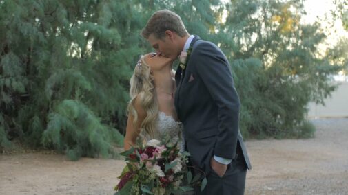 bride and groom kissing