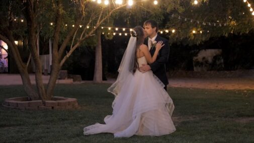 bride and groom kissing