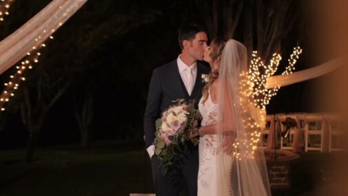 bride and groom kissing